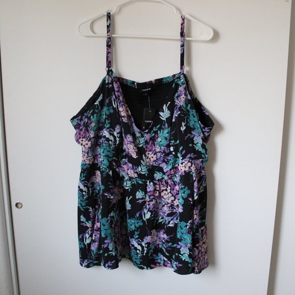 TORRID FLORAL PEPLUM STUDIO CREPE DE CHINE TOP - Picture 5 of 7